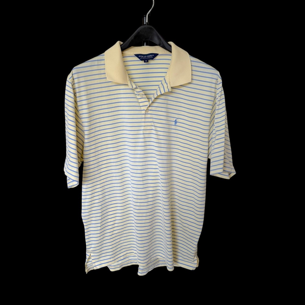 90's Polo Golf Ralph Lauren XL Pima Cotton Striped Polo Shirt Yellow Blue